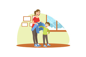 Mother Helping Her Son to Get, a Person Illustration by TopVectors