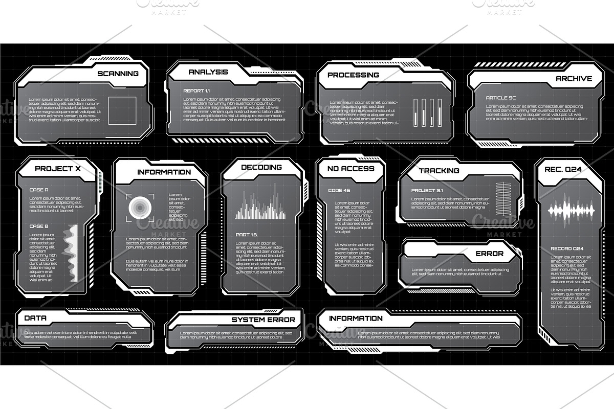 White futuristic HUD, UI elements, a Technology Illustration by 32pixels