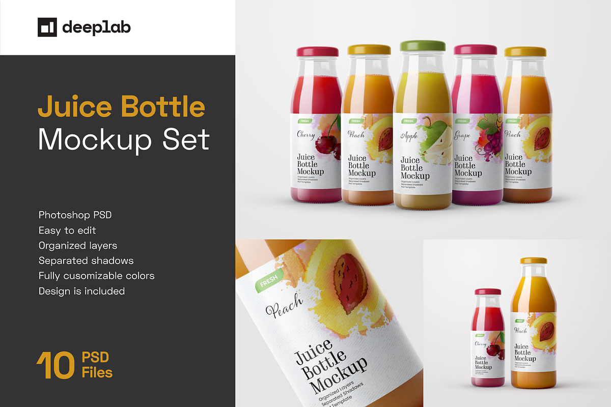 Juice Bottle Mockup Set, a Cups & Container Mockup by Deeplab (Photo 1 of 14)