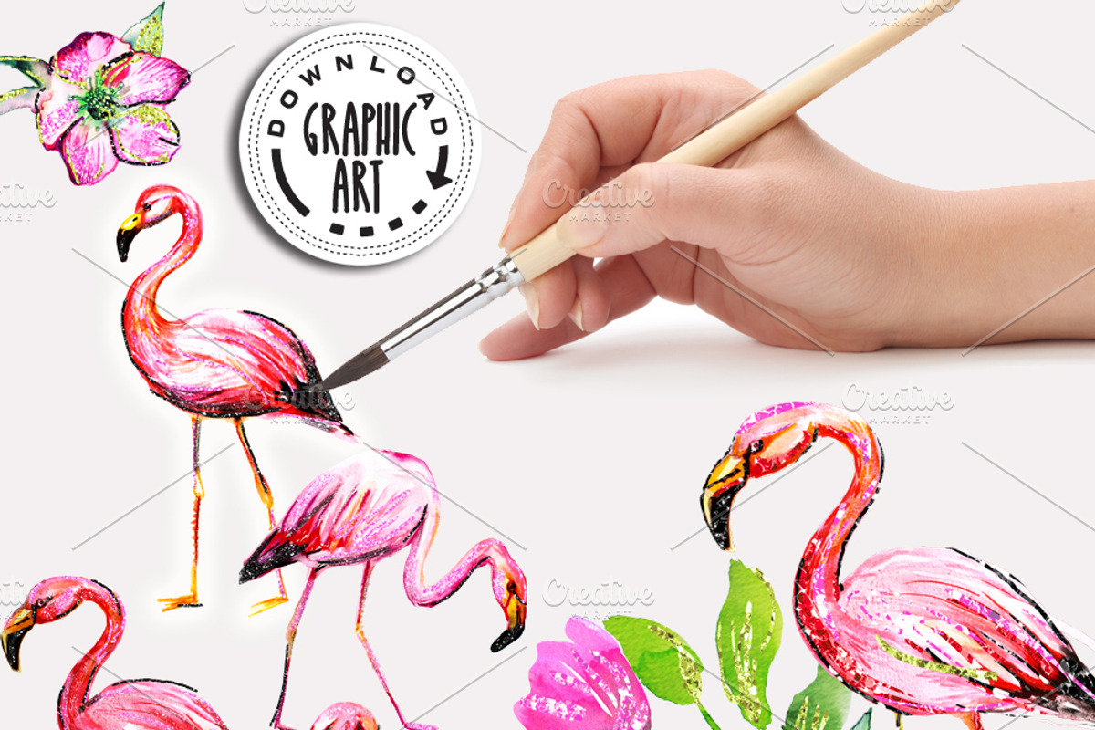 Flamingo Digital Pattern Paper Set, an Illustration by Download Graphic Art (Photo 4 of 9)