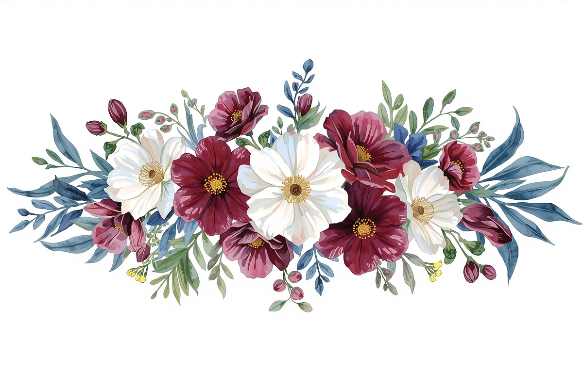 Burgundy Floral Clipart Set, an Illustration by Designer_Momina (Photo 12 of 16)