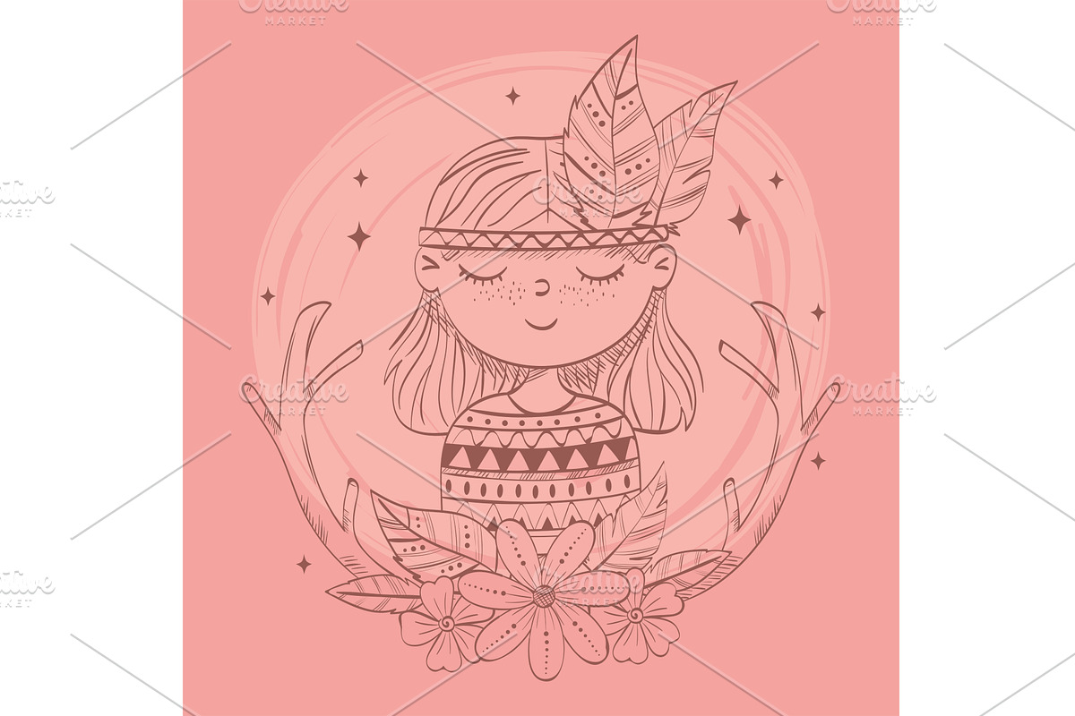 hippie girl flowers, an Object Illustration by studiogstock