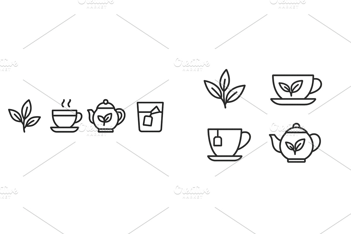 Various tea and plant line art, an Illustration by ZinetroN