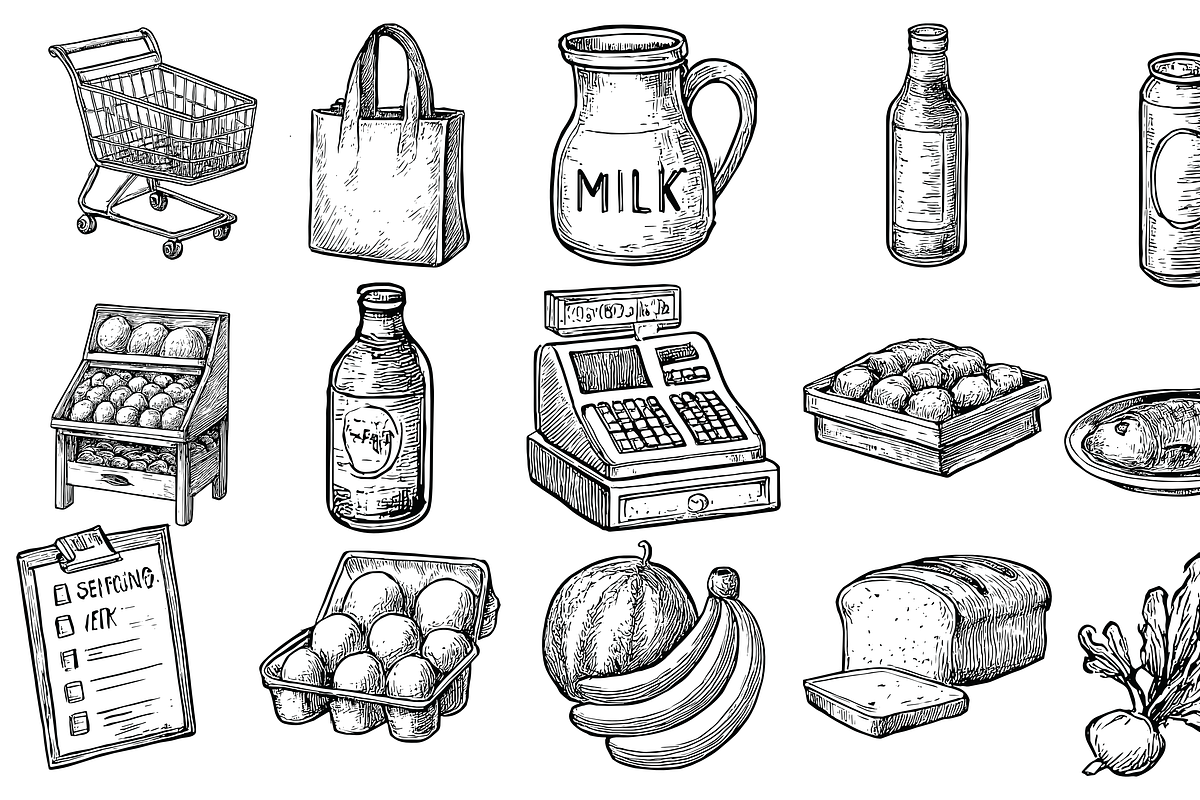 Grocery Store Elements, an Object Graphic by nikagraphic