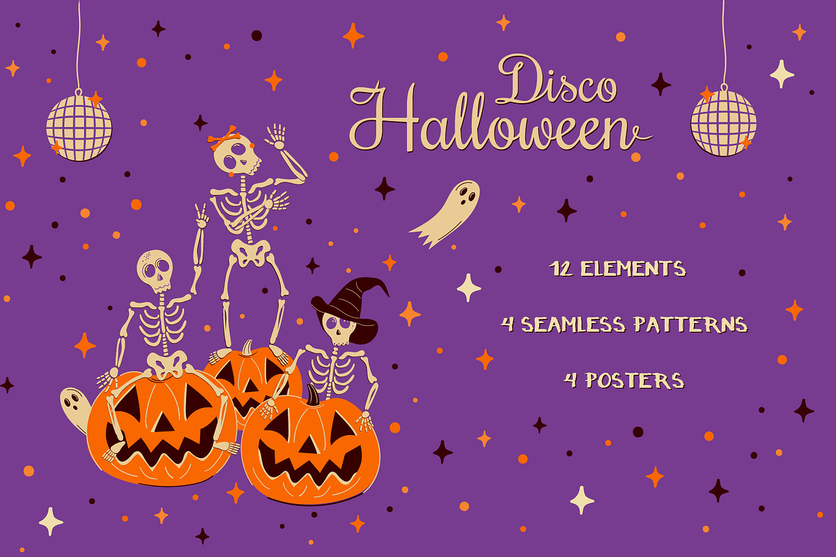 Disco Skeletons Halloween Collection, a Pattern Graphic by Zim Varezhkin (Photo 1 of 6)