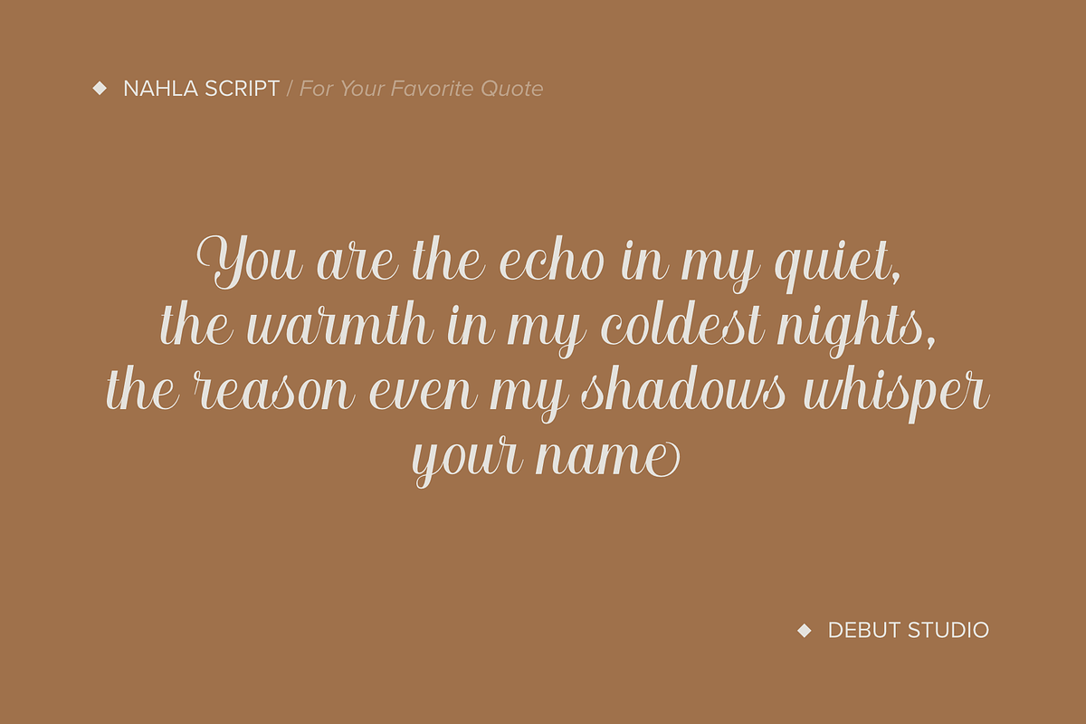 Nahla Script Regular, a Script Font by Debut Studio (Photo 4 of 16)