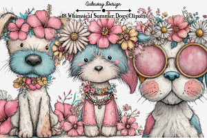 Whimsical Summer Dogs Clipart, an Illustration by GatewayDesign