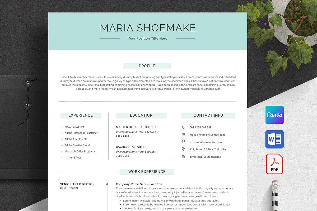 Resume / CV Template | Canva & Word, a Resume Template by CreativeZoom (Photo 1 of 7)