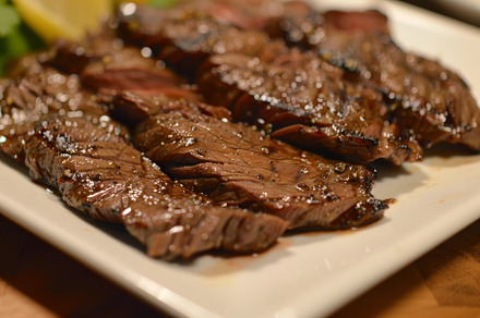 A juicy grilled flank steak served o, a Photo by Iftikhar Alam