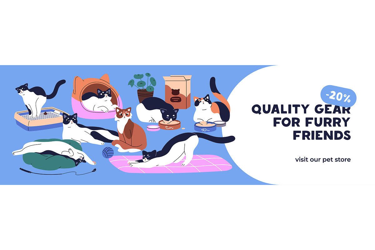 Funny cats set, banner, patterns, an Animal Illustration by PaperTrident (Photo 5 of 8)