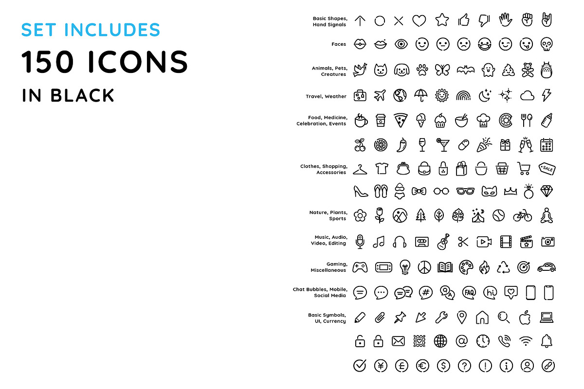 150 Cute Line Icons, an Icon by Hello Akiko (Photo 3 of 4)