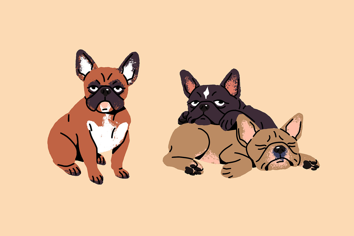 French bulldogs set + sticker pack, an Animal Illustration by PaperTrident (Photo 6 of 11)