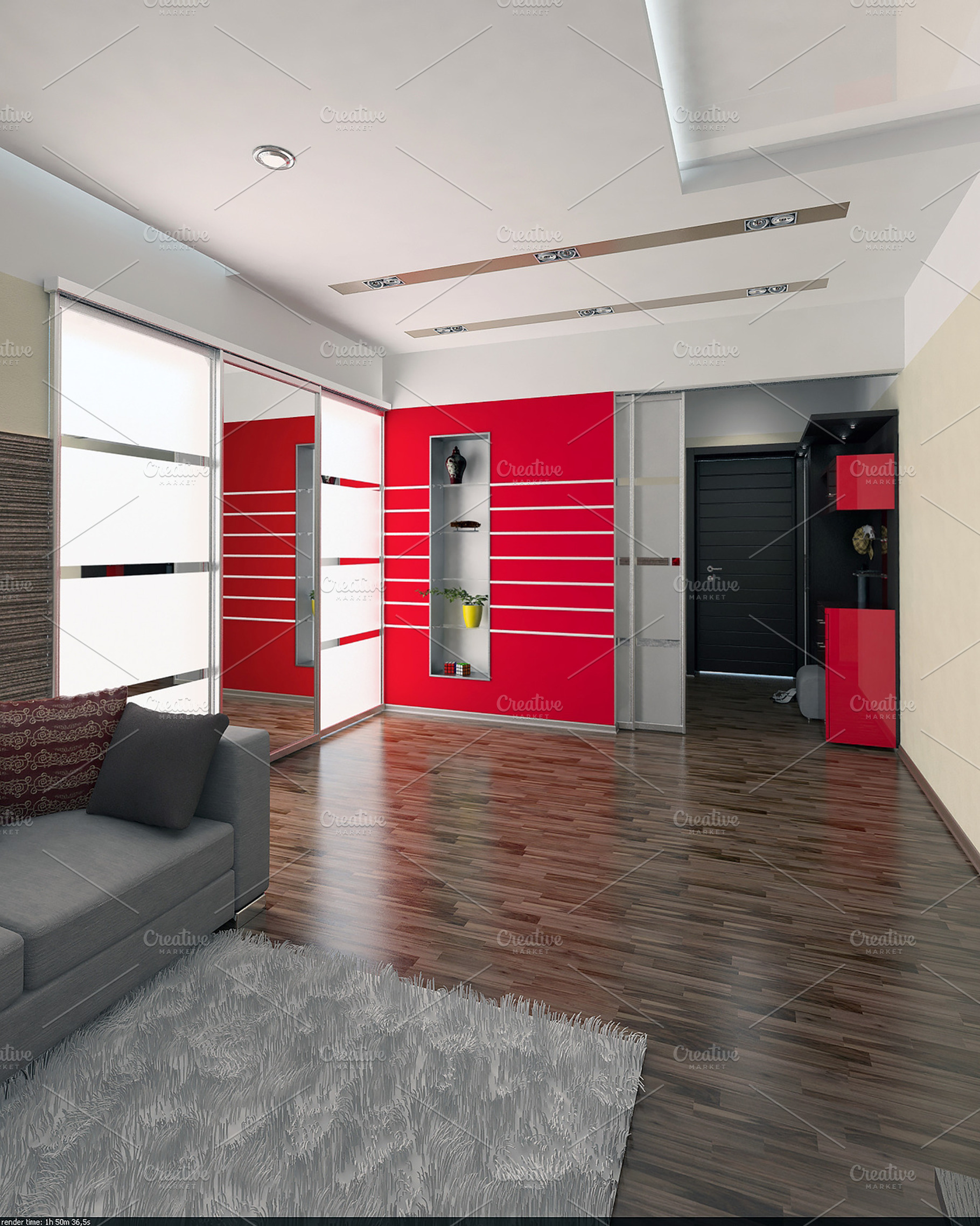 Hall containing 3d render, glass, and sliding door, an Architecture Photo by ThreeDiCube