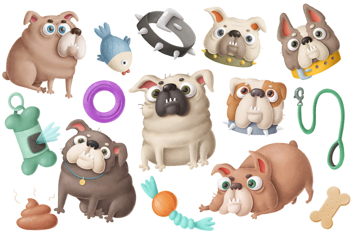 Bulldog characters clipart, an Illustration by Anastasiya Klempach (Photo 6 of 8)