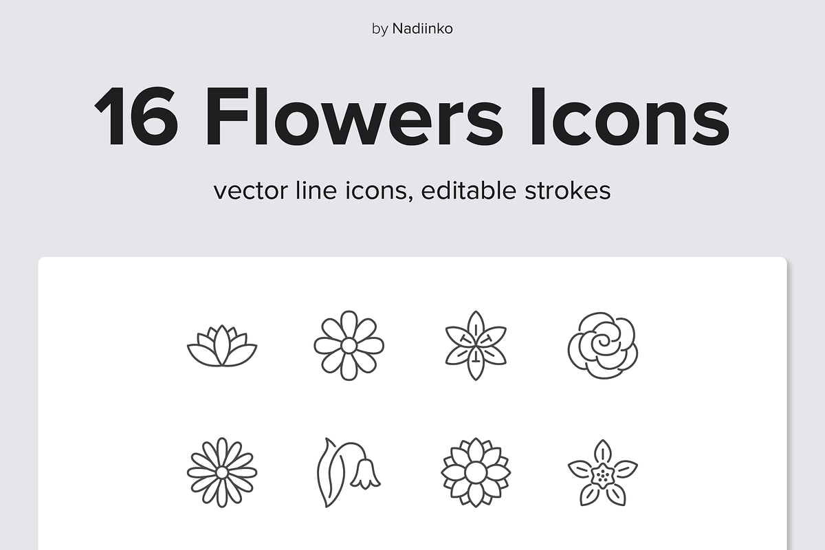 Flowers Line Icons, an Outline Icon by Nadiinko (Photo 1 of 2)