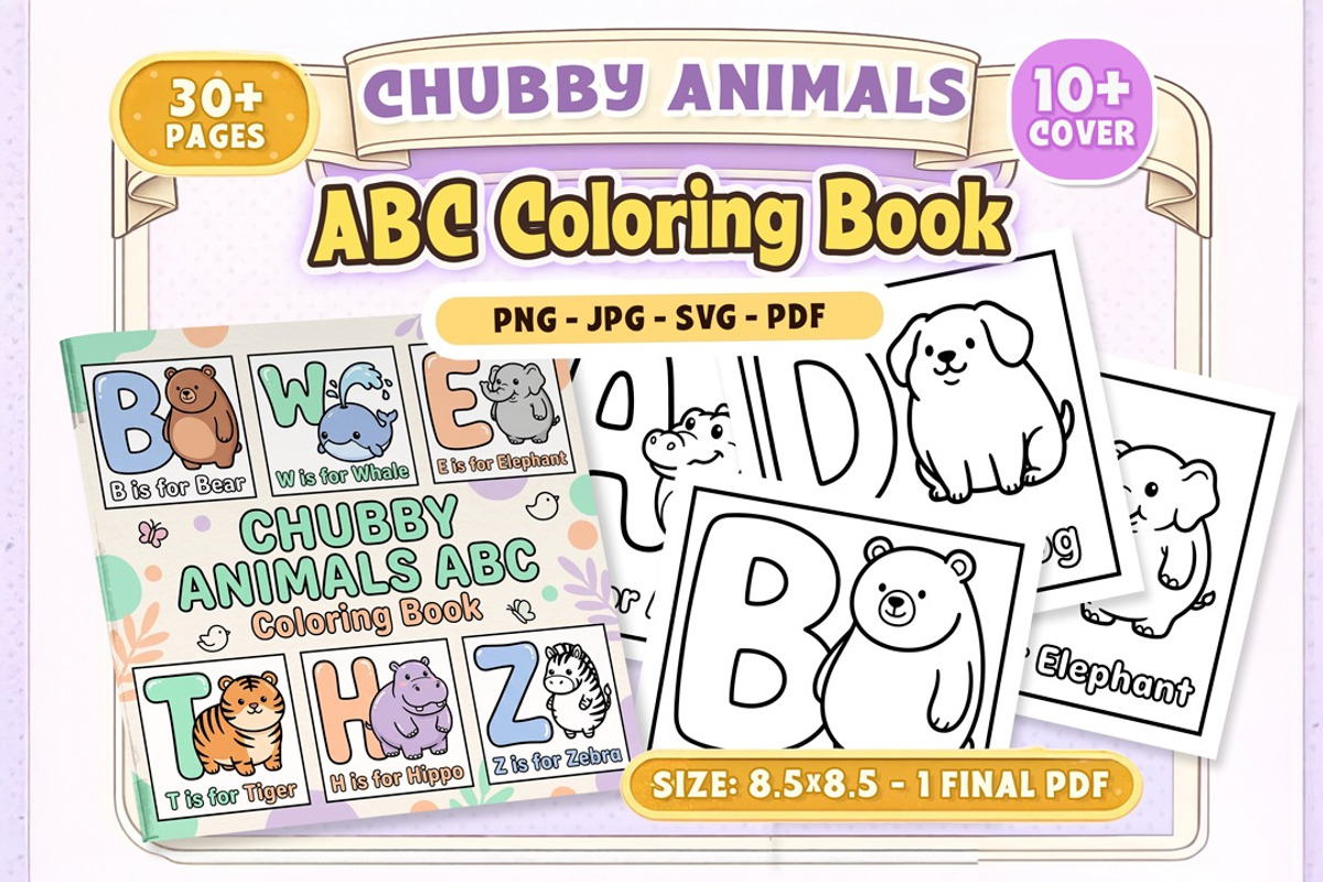 Chubby Animals ABC Coloring Book, an Education Illustration by Craftsbeefy (Photo 1 of 4)