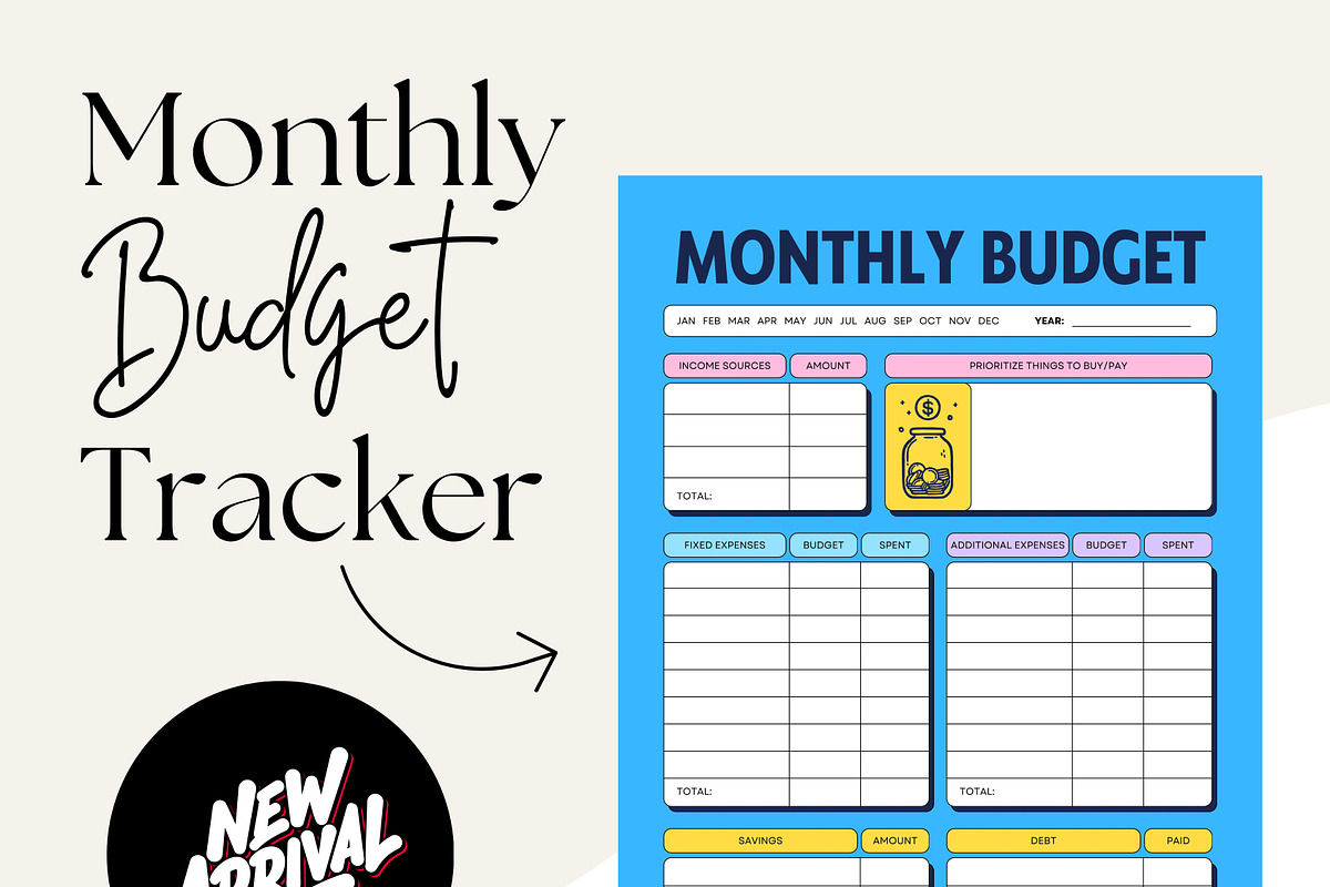 Monthly Budget Planner | SketchSpace, a Stationery Template by SketchSpace