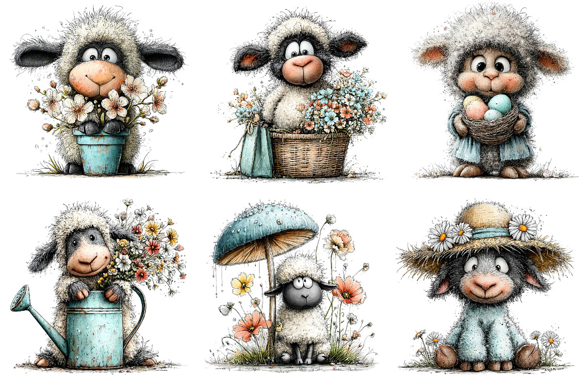 Whimsical Spring Sheep Clipart, an Illustration by Dream Creation (Photo 2 of 7)