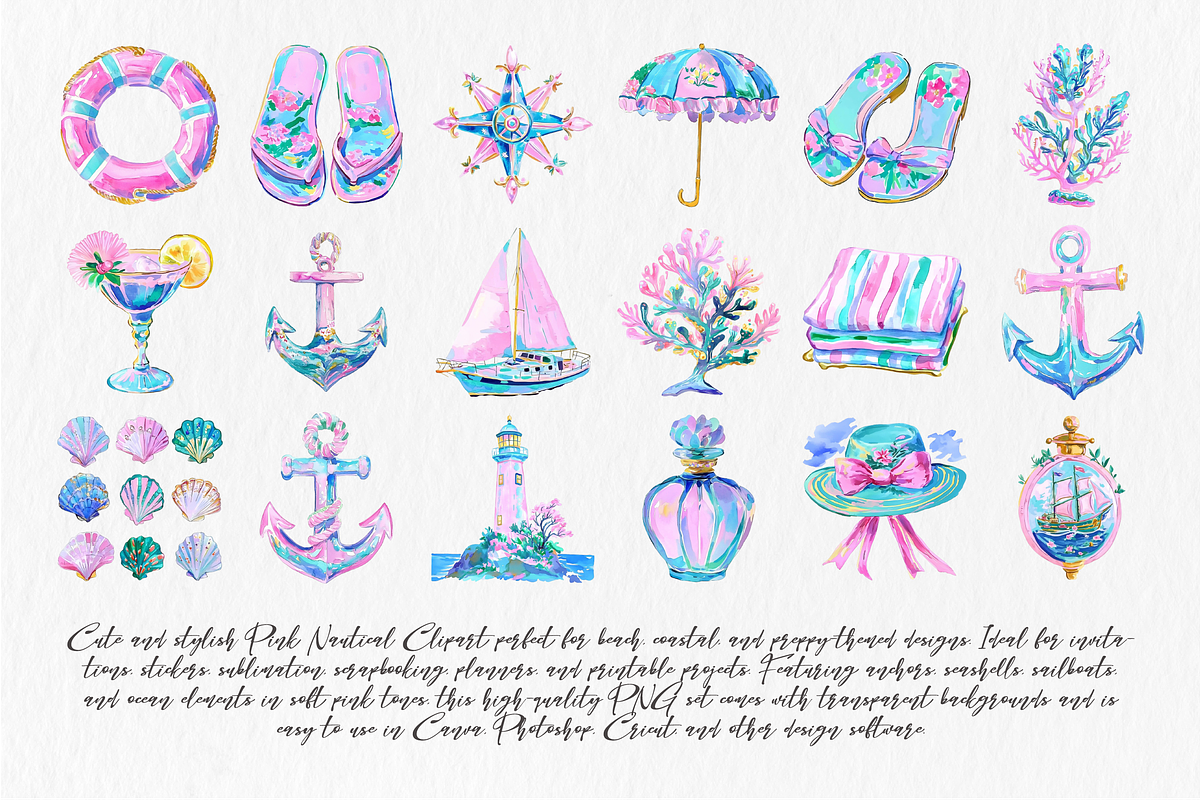 Pink Nautical Clipart, an Illustration by Libby Wishes (Photo 2 of 3)