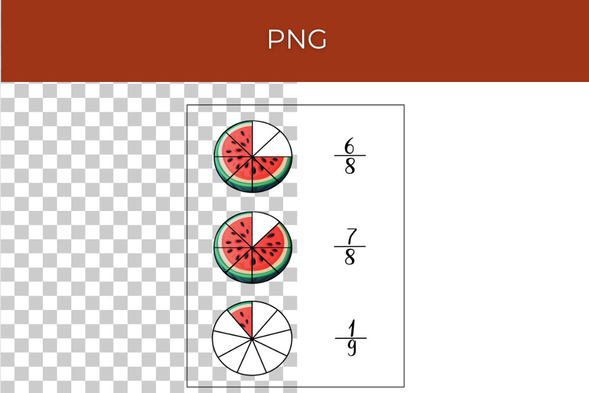 Watermelon Fractions Flashcards, an Education Illustration by InkyQueenArt (Photo 2 of 4)