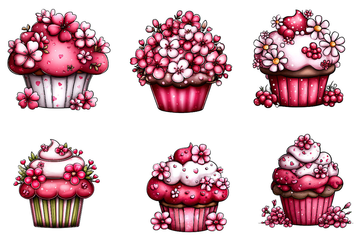 Whimsical Spring Cupcake Clipart, an Illustration by CreationArt (Photo 7 of 7)