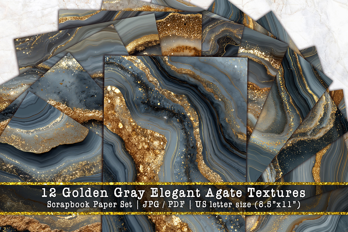 Golden Gray Agate Textures Paper Set, a Background Graphic by V Design Creator (Photo 1 of 12)