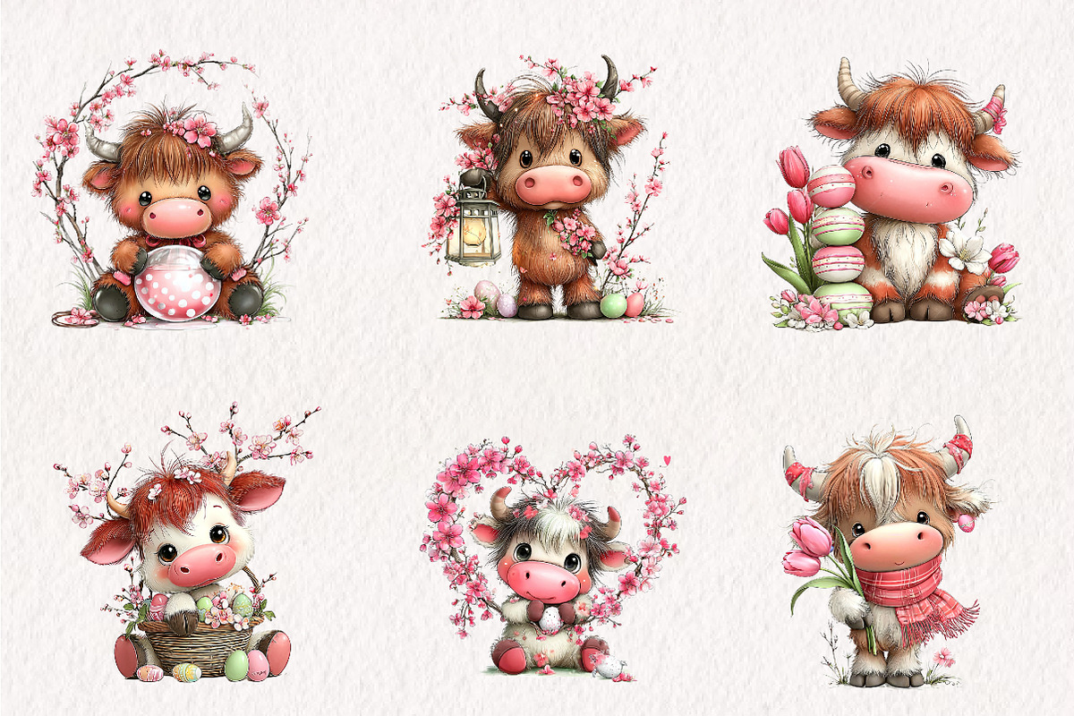 Whimsical Easter Highland Cow Clipar, an Illustration by CreationArt (Photo 7 of 7)