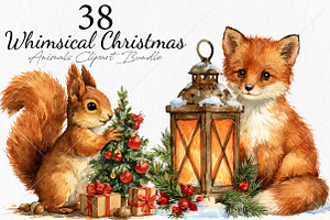 Whimsical Christmas Animals Clipart, a Seasonal Illustration by Canvas Craft