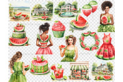 Watermelon Clipart | Summer Girl PNG, a Food Illustration by GlamArtZhanna (Thumbnail 6 of 6)