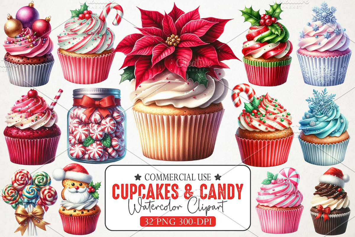 Holiday Cupcakes & Candy Clipart, an Illustration by RobertsArt (Photo 1 of 7)
