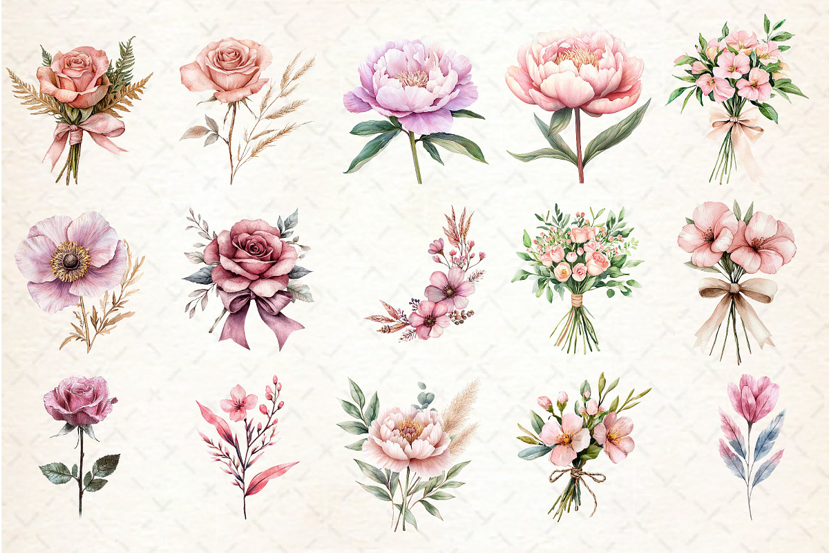 Pink Boho Wedding Floral Clipart, an Illustration by Rose Art (Photo 2 of 7)