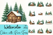 Winter Cabin with Pine Trees Clipart, an Illustration by CrexoraLab (Thumbnail 5 of 5)