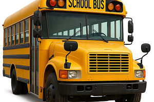 Yellow school bus isolated on white, a Photo by Dvoevnore photos