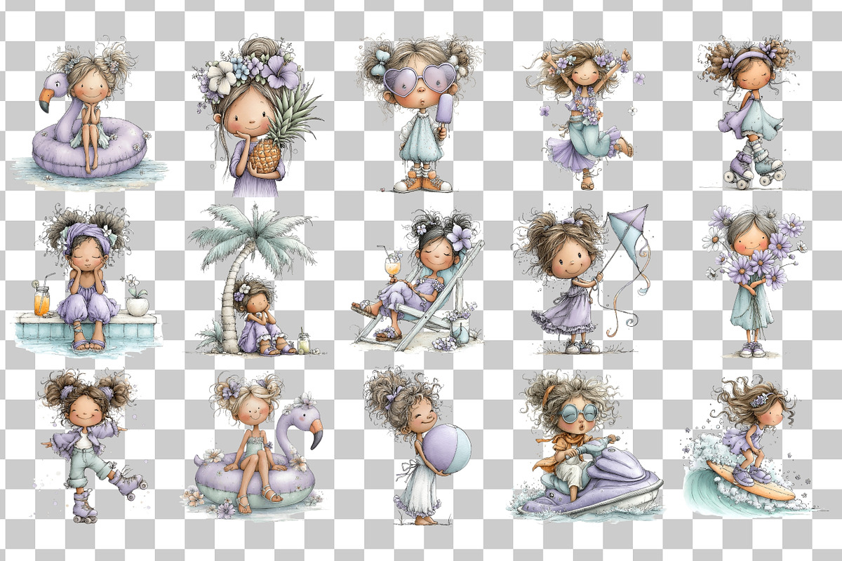 Summer Girl PNG Clipart Bundle, a Person Illustration by Nicolle's Colorful Art (Photo 3 of 5)
