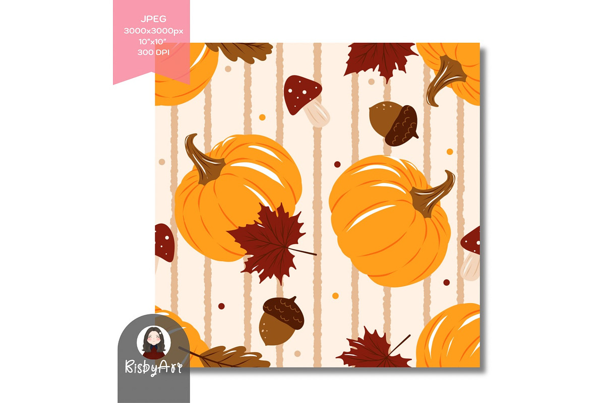 Cozy Autumn Pumpkin Stripes Seamless, a Pattern Graphic by KisbyArt (Photo 3 of 3)
