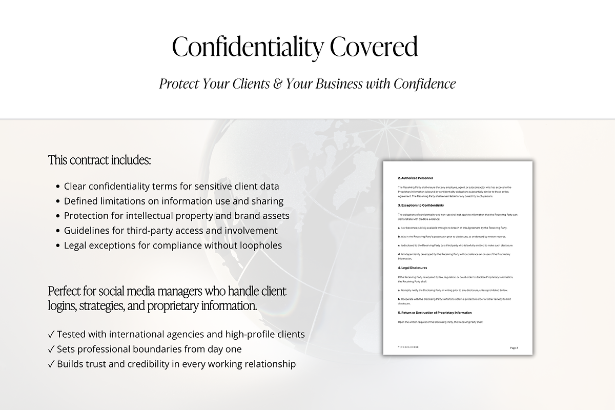 Non-Disclosure Agreement Template for Social Media Managers | Editable NDA for Freelancers preview 4
