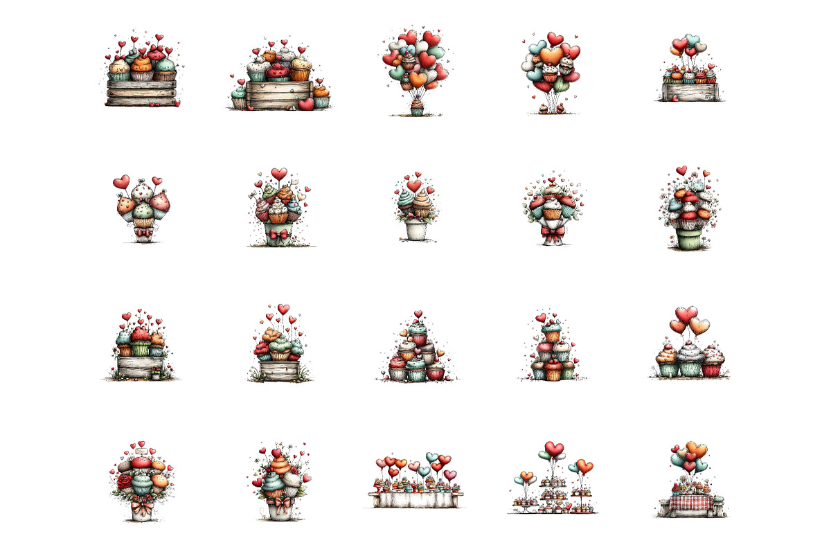 Valentines Cupcakes Clipart PNG, an Illustration by SinaCreation (Photo 2 of 11)