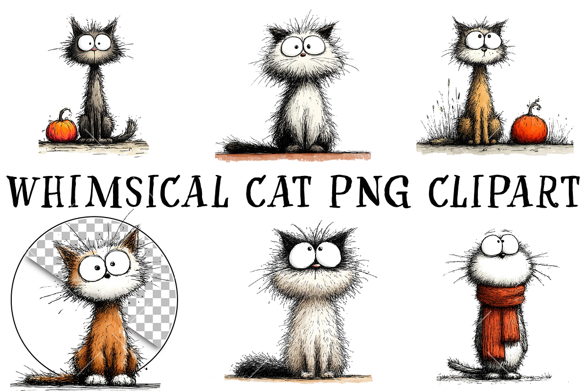 Whimsical Cat PNG Clipart, an Illustration by OK Design (Photo 3 of 6)