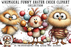 Whimsical Funny Easter Chick Clipart, an Illustration by OK Design