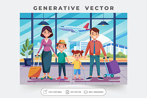 A cheerful family of four stands tog, a Graphic by Iftikhar Alam