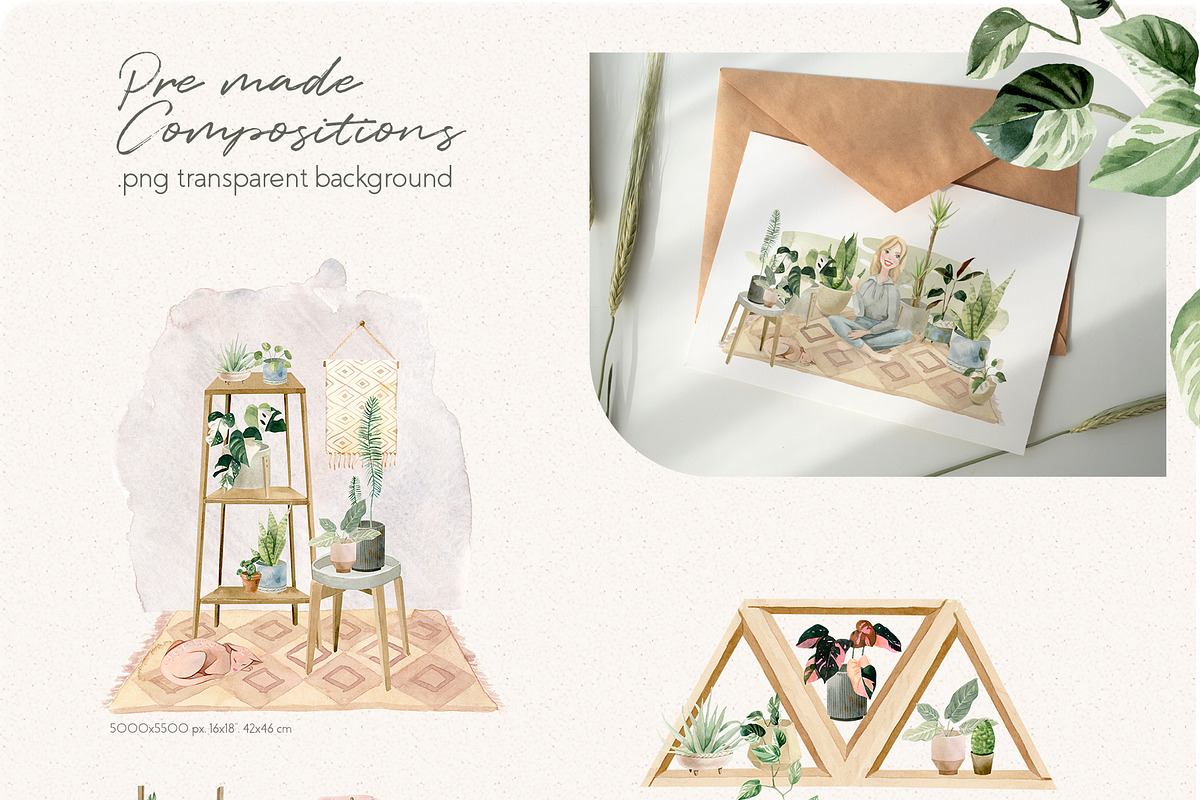 Cosy House Plants Watercolor Clipart, an Illustration by Julia M. Watercolor (Photo 2 of 11)