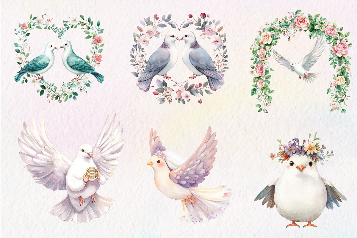 Summer Wedding Doves Clipart, an Illustration by CreationArt (Photo 3 of 9)