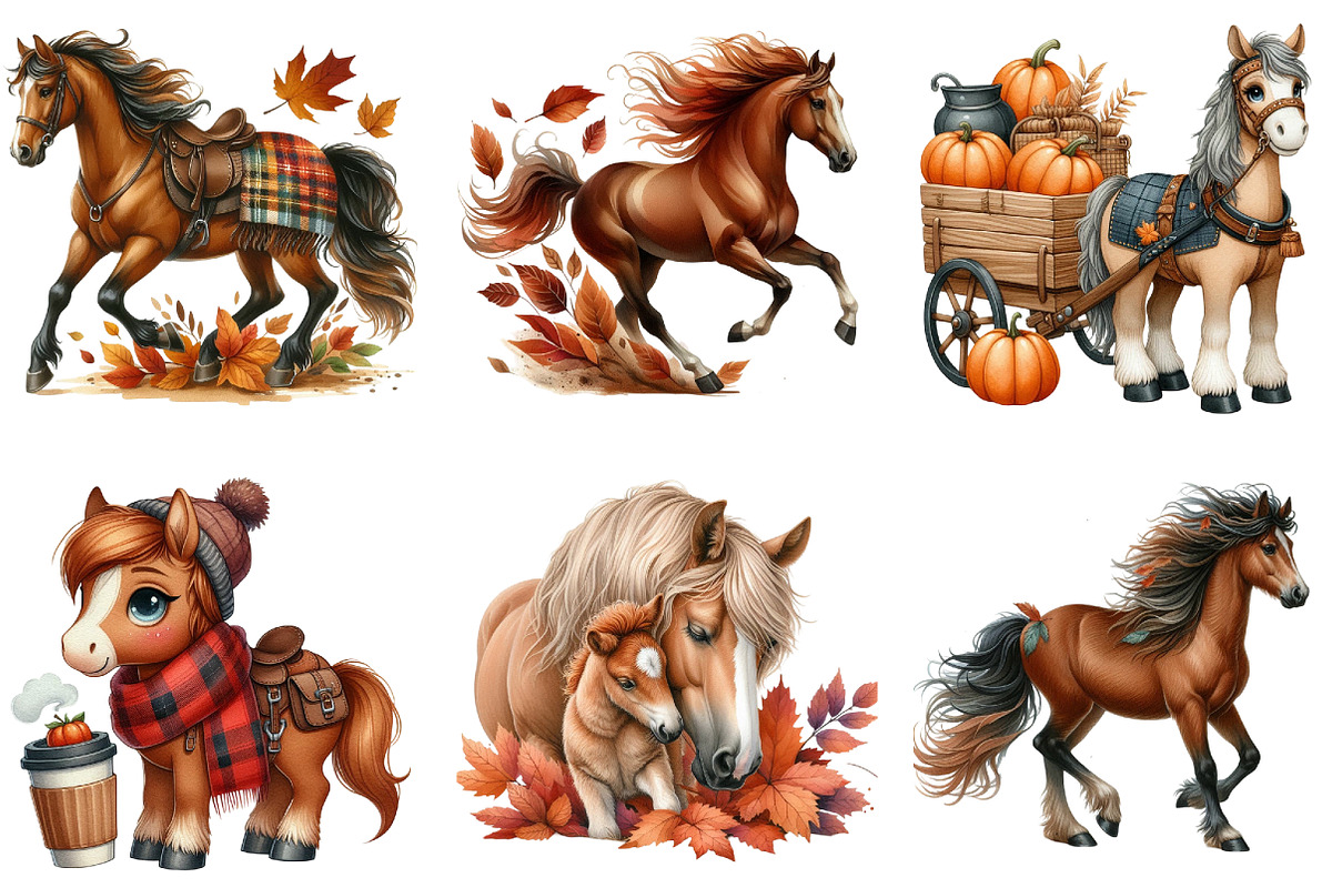 Autumn Brown Horse Clipart, an Illustration by DreamArtGraphic (Photo 4 of 4)