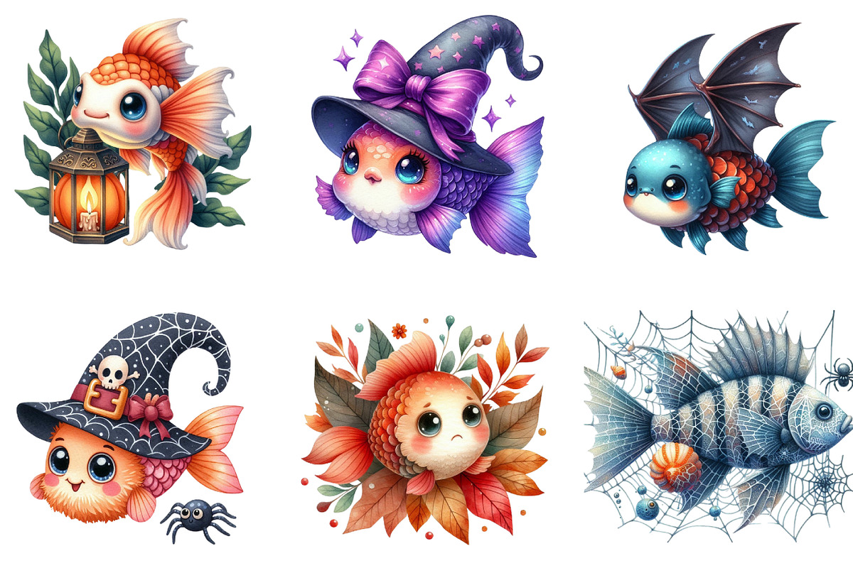 Cute Halloween Fish Clipart, an Illustration by DreamArtGraphic (Photo 4 of 5)