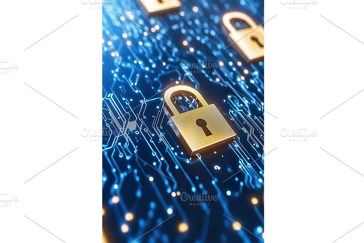 Digital circuit board with golden, a Technology Illustration by Lermont51
