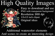 Gothic Girls with raven and roses, an Illustration by Craft Nest (Thumbnail 4 of 5)