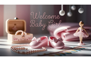 Pink baby girl shoes with pearl, an Illustration by tilialucida