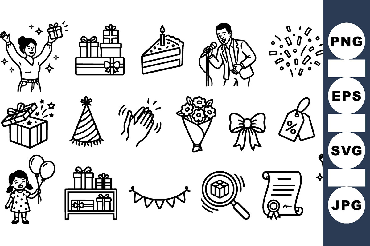 Birthday Celebration Icon Set, an Illustration by designvectx (Photo 1 of 3)