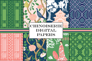 Chinoiserie Patterns Pink Blue Green