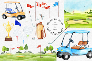 Watercolor Golf Clipart Set